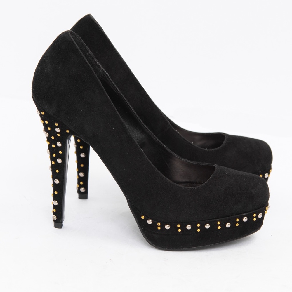 Steve Madden Tristano black suede leather embellished beaded 5” stiletto 8